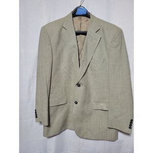 Bedford & Poole Mens 44R Blazer Silk Wool Blend Houndstooth Sport Coat Tan Black